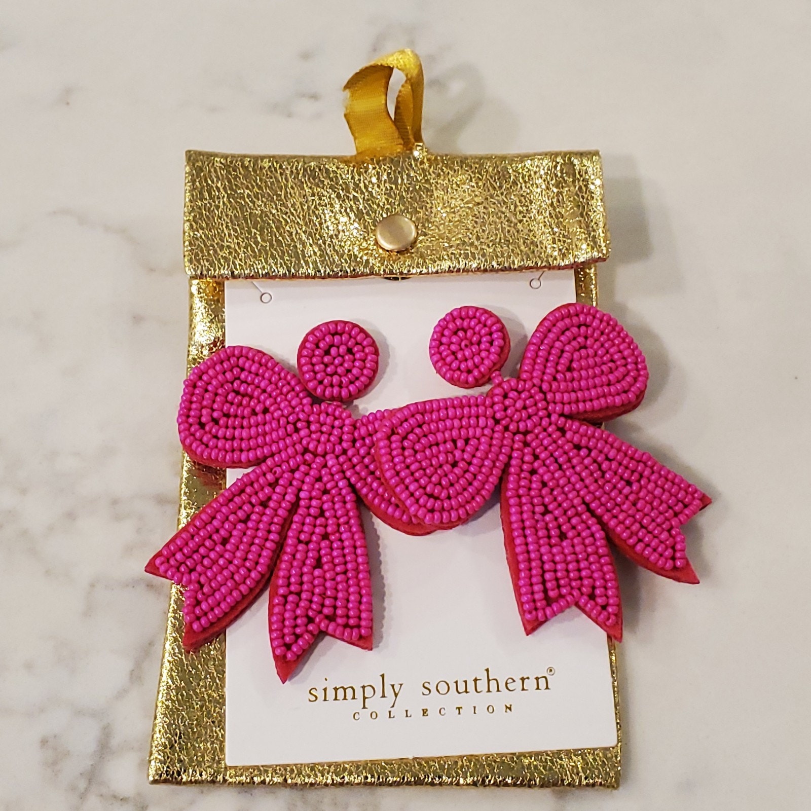 Simply Southern New Hot Pink Beaded Bow Earrings Lightweight 7$
